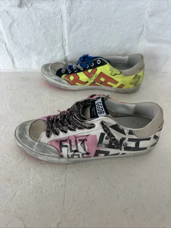 Golden Goose Multi-Color Leopard Print & Neon Accent Sneakers - Picture 4 of 9